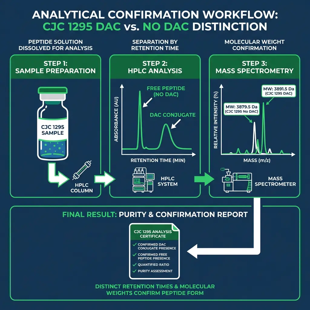 Lab confirmation methods for cjc 1295 dac versus no dac using HPLC and mass spectrometry