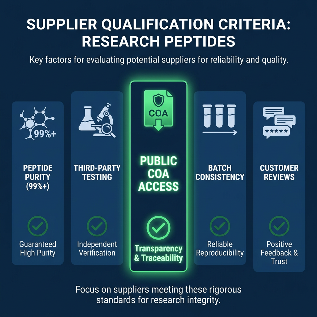 Checklist infographic highlighting public coa access as key supplier qualification factor.