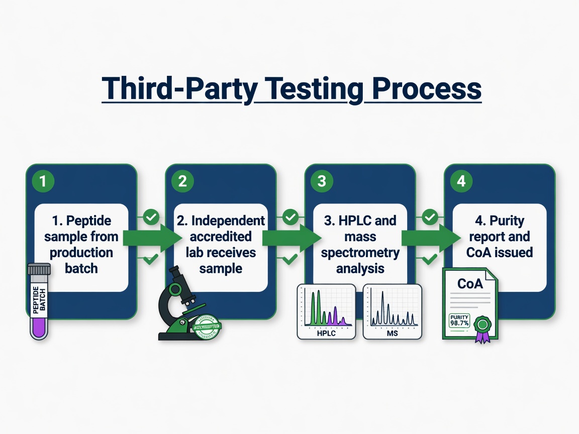 Flowchart illustrating third-party testing process for regenerative peptides for labs, from sample to certificate of analysis.