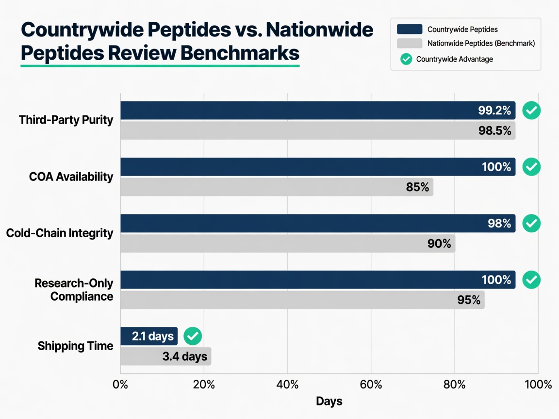Bar chart comparing Countrywide Peptides performance metrics against nationwide peptides review benchmarks