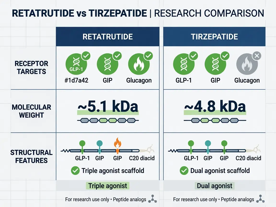 retatrutide versus tirzepatide comparison chart for peptide research