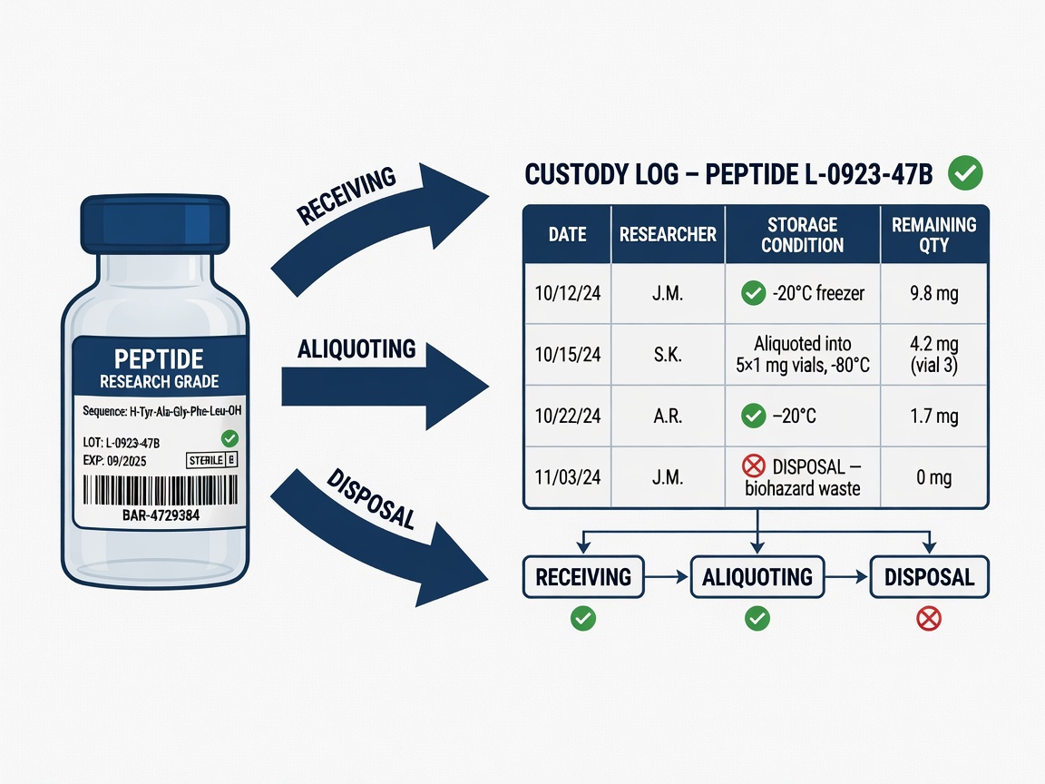 Flowchart showing peptides guide 2026 lot identity and custody log documentation process